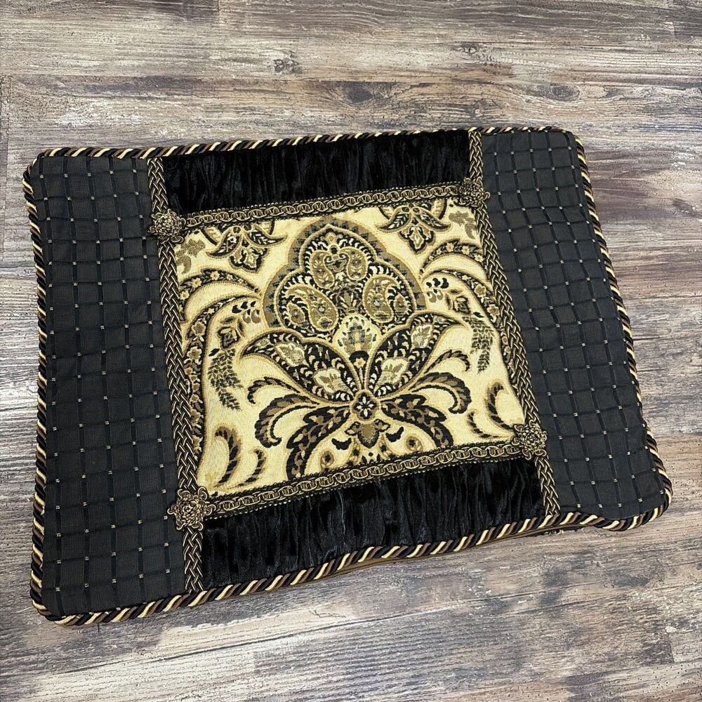 Arabella chenille damask decorative throw pillow Sham Set Black Brown & gold